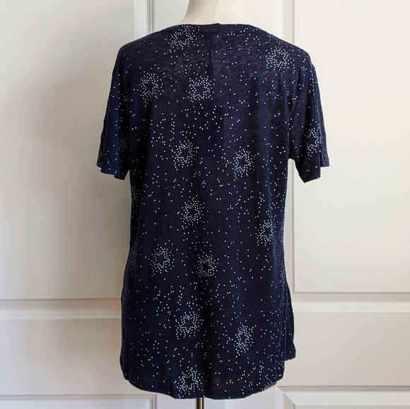 Rails Tee Linen Blend Star Print V-Neck Short Sleeve Semi Sheer Navy White M NWT - Picture 5 of 11